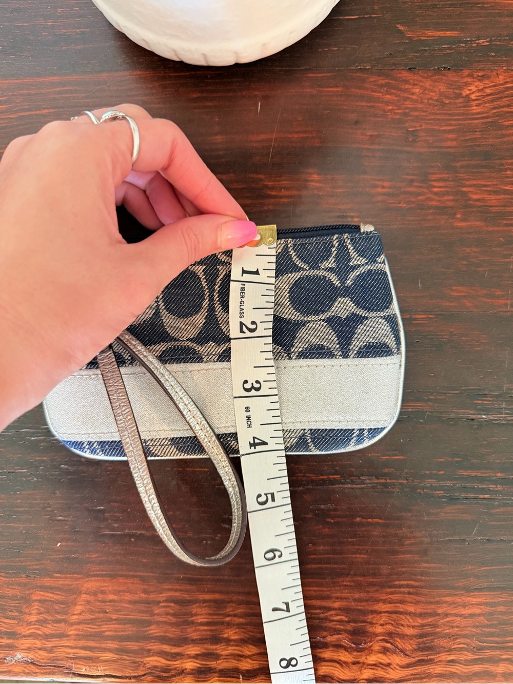 Coach Denim Signature Jacquard Wristlet with Silver Metallic - Picture 12 of 12